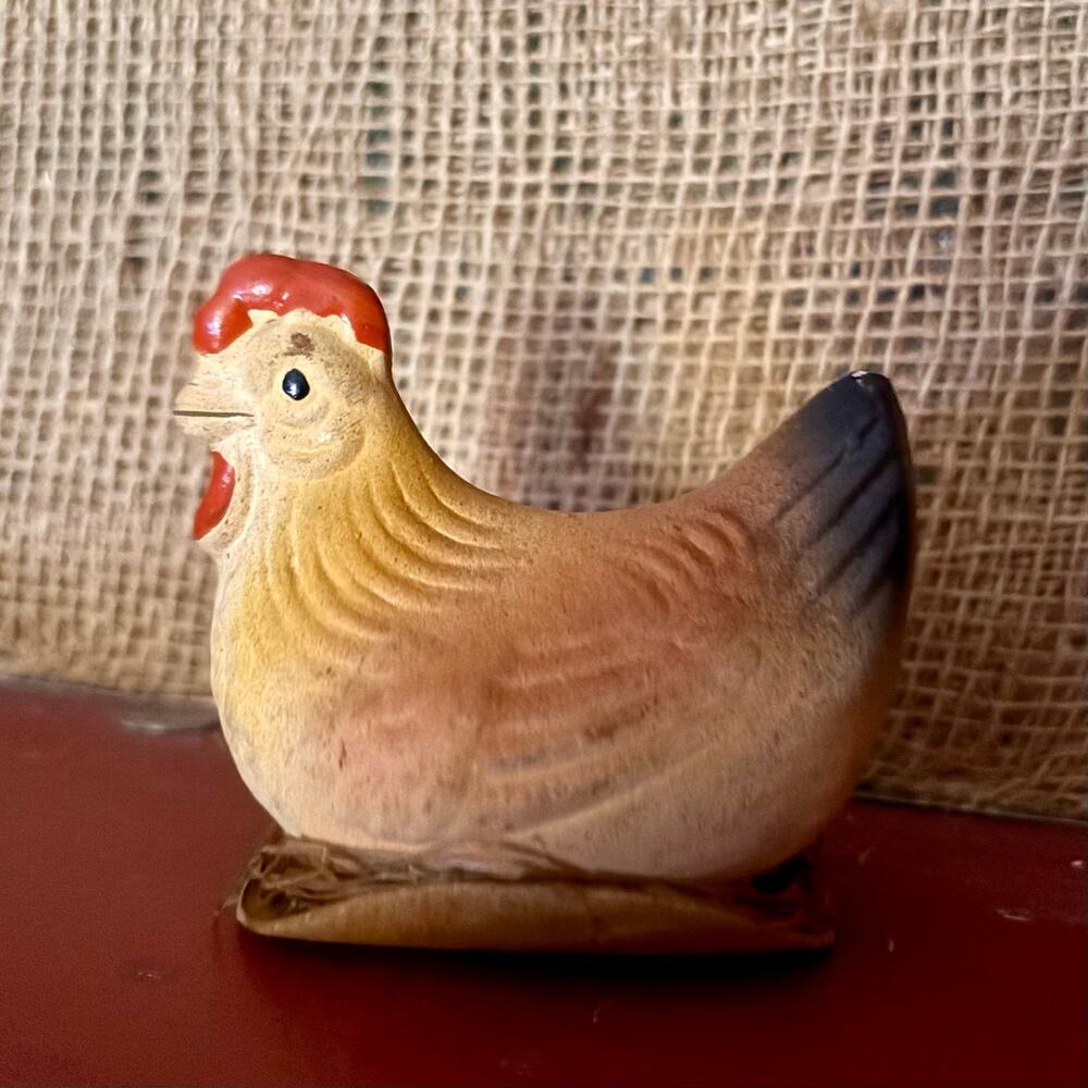 Antique Papier Mache Easter Hen Candy Container Made in US Zone Germany 3 inches